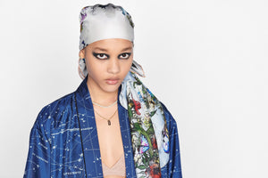 D-Millefiori Square Scarf • Sky Blue Silk Twill