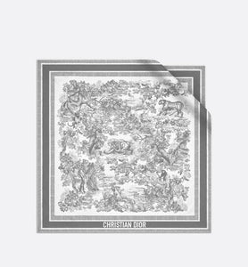 Toile de Jouy Sauvage 90 Square Scarf • Ivory and Gray Silk Twill