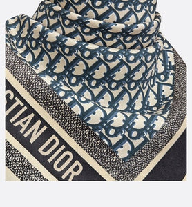 Dior Oblique Diortwin Square Scarf • Navy Blue Silk Twill