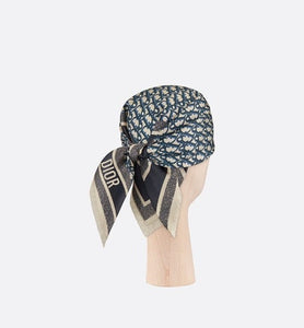 Dior Oblique Diortwin Square Scarf • Navy Blue Silk Twill