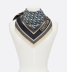 Dior Oblique Diortwin Square Scarf • Navy Blue Silk Twill