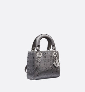 Mini Lady Dior Bag • Gray Strass Cannage Satin