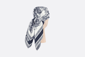 Toile de Jouy Sauvage 90 Square Scarf • Ivory and Navy Blue Silk Twill