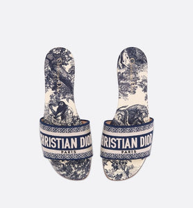 Dway Slide • Deep Blue Toile de Jouy Embroidered Cotton