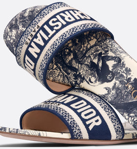 Dway Slide • Deep Blue Toile de Jouy Embroidered Cotton