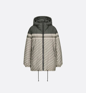 Reversible Long Down Jacket • Gray Dior Oblique Quilted Technical Taffeta