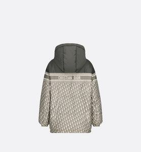 Reversible Long Down Jacket • Gray Dior Oblique Quilted Technical Taffeta