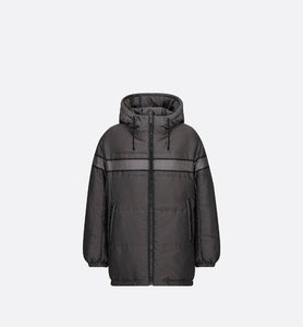 Reversible Long Down Jacket • Gray Dior Oblique Quilted Technical Taffeta