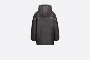Reversible Long Down Jacket • Gray Dior Oblique Quilted Technical Taffeta