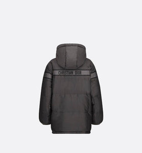 Reversible Long Down Jacket • Gray Dior Oblique Quilted Technical Taffeta