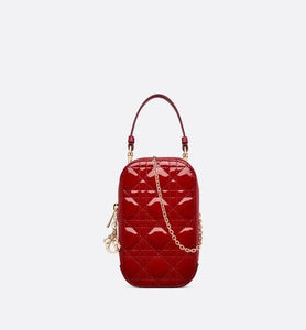Lady Dior Phone Holder • Cherry Red Patent Cannage Calfskin