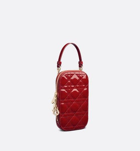 Lady Dior Phone Holder • Cherry Red Patent Cannage Calfskin