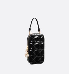 Lady Dior Phone Holder • Black Patent Cannage Calfskin