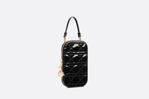 Lady Dior Phone Holder • Black Patent Cannage Calfskin