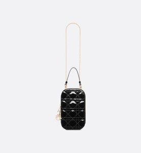 Lady Dior Phone Holder • Black Patent Cannage Calfskin