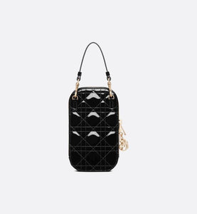 Lady Dior Phone Holder • Black Patent Cannage Calfskin