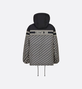 Reversible Long Down Jacket • Blue and Ecru Dior Oblique Quilted Technical Taffeta