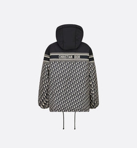 Reversible Long Down Jacket • Blue and Ecru Dior Oblique Quilted Technical Taffeta