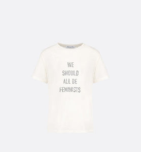 'WE SHOULD ALL BE FEMINISTS' T-Shirt • White Cotton Jersey and Linen