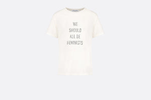 'WE SHOULD ALL BE FEMINISTS' T-Shirt • White Cotton Jersey and Linen