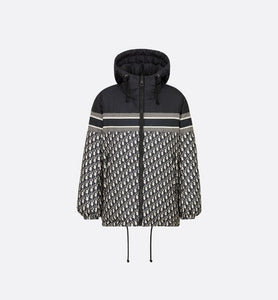 Reversible Long Down Jacket • Blue and Ecru Dior Oblique Quilted Technical Taffeta