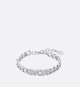 Dior Italic Chain Link Bracelet • Silver-Finish Brass and White Crystals