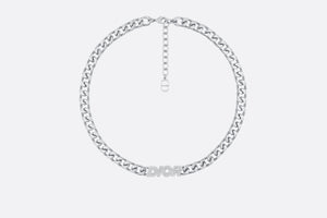 Dior Italic Chain Link Necklace • Silver-Finish Brass and White Crystals