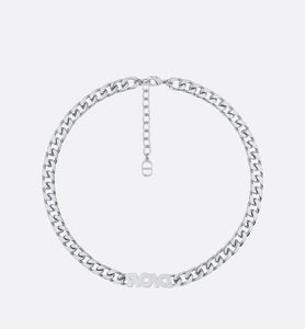 Dior Italic Chain Link Necklace • Silver-Finish Brass and White Crystals
