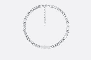 Dior Italic Chain Link Necklace • Silver-Finish Brass and White Crystals
