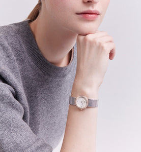 La D de Dior Satine • Ø 25 mm, Steel, Yellow Gold, White Mother-Of-Pearl and Diamonds