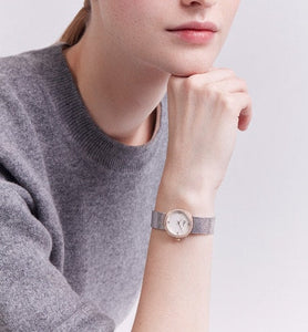 La D de Dior Satine • Ø 25 mm, Steel, Yellow Gold, White Mother-Of-Pearl and Diamonds