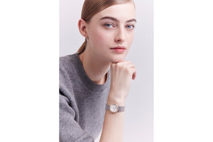 La D de Dior Satine • Ø 25 mm, Steel, Yellow Gold, White Mother-Of-Pearl and Diamonds