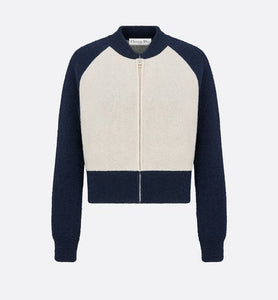 'CHRISTIAN DIOR 8' Bomber Jacket • Ecru and Blue Technical Wool Knit
