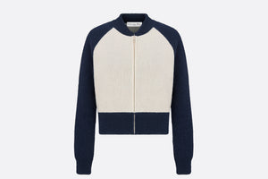 'CHRISTIAN DIOR 8' Bomber Jacket • Ecru and Blue Technical Wool Knit