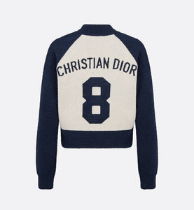 'CHRISTIAN DIOR 8' Bomber Jacket • Ecru and Blue Technical Wool Knit