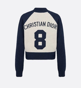 'CHRISTIAN DIOR 8' Bomber Jacket • Ecru and Blue Technical Wool Knit