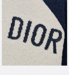 'CHRISTIAN DIOR 8' Bomber Jacket • Ecru and Blue Technical Wool Knit