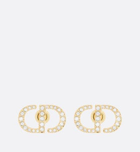 Petit CD Stud Earrings • Gold-Finish Metal and White Crystals
