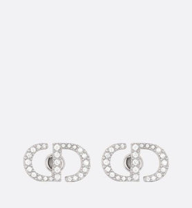 Petit CD Stud Earrings • Palladium-Finish Metal and White Crystals