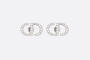 Petit CD Stud Earrings • Palladium-Finish Metal and White Crystals