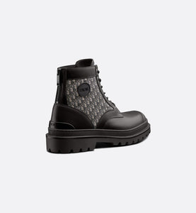 Dior Explorer Ankle Boot • Black Smooth Calfskin and Beige and Black Dior Oblique Jacquard