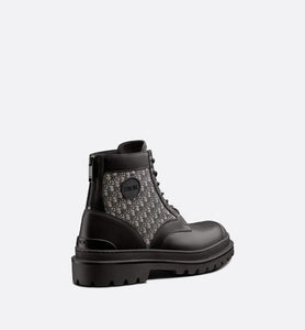 Dior Explorer Ankle Boot • Black Smooth Calfskin and Beige and Black Dior Oblique Jacquard