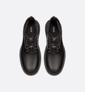 Dior Explorer Ankle Boot • Black Smooth Calfskin and Beige and Black Dior Oblique Jacquard