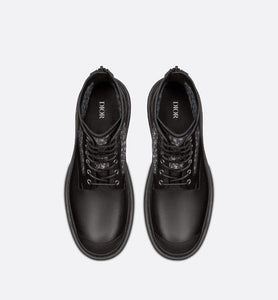 Dior Explorer Ankle Boot • Black Smooth Calfskin and Beige and Black Dior Oblique Jacquard