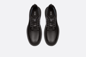 Dior Explorer Ankle Boot • Black Smooth Calfskin and Beige and Black Dior Oblique Jacquard