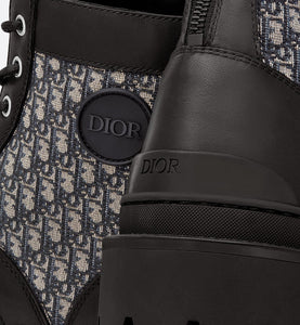 Dior Explorer Ankle Boot • Black Smooth Calfskin and Beige and Black Dior Oblique Jacquard