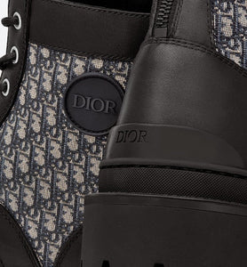 Dior Explorer Ankle Boot • Black Smooth Calfskin and Beige and Black Dior Oblique Jacquard