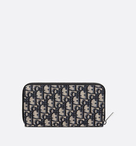 Zipped Long Wallet • Beige and Black Dior Oblique Jacquard