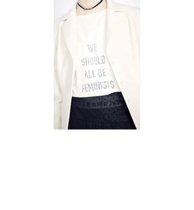 'WE SHOULD ALL BE FEMINISTS' T-Shirt • White Cotton Jersey and Linen