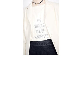 'WE SHOULD ALL BE FEMINISTS' T-Shirt • White Cotton Jersey and Linen